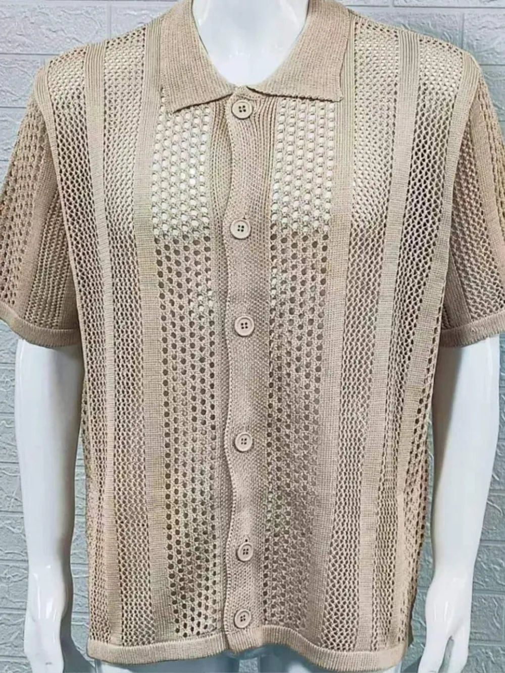 Men's Button Down Hollow Out Collared Shirt Casual