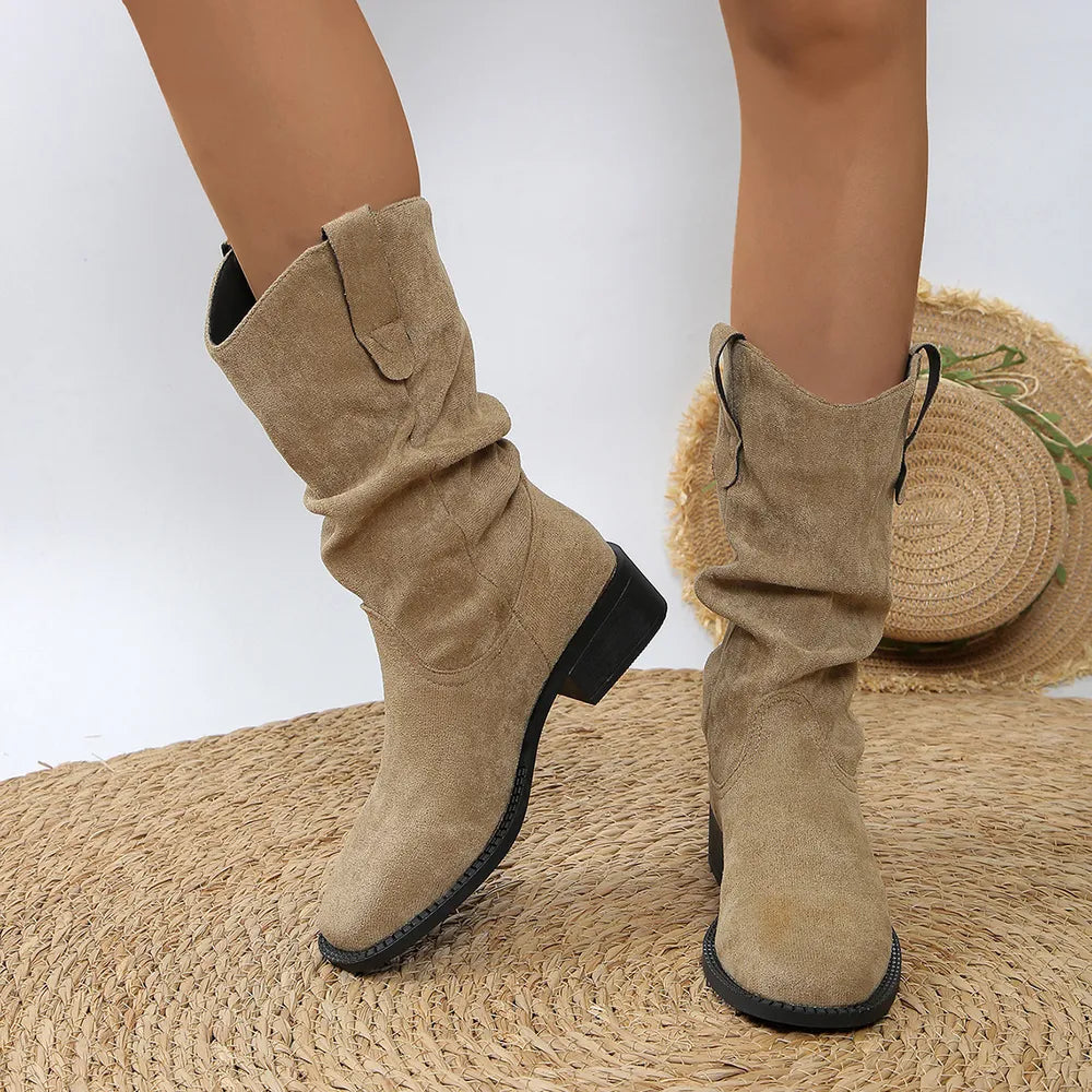 Pleated Pull-On Western Cowboy Boots for Everyday Fashion
