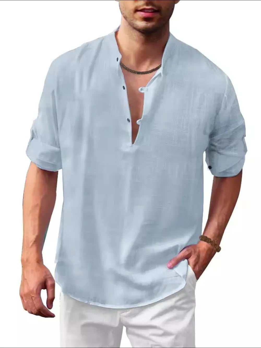 Men's Plus Size Half Button Long Sleeve Shirt