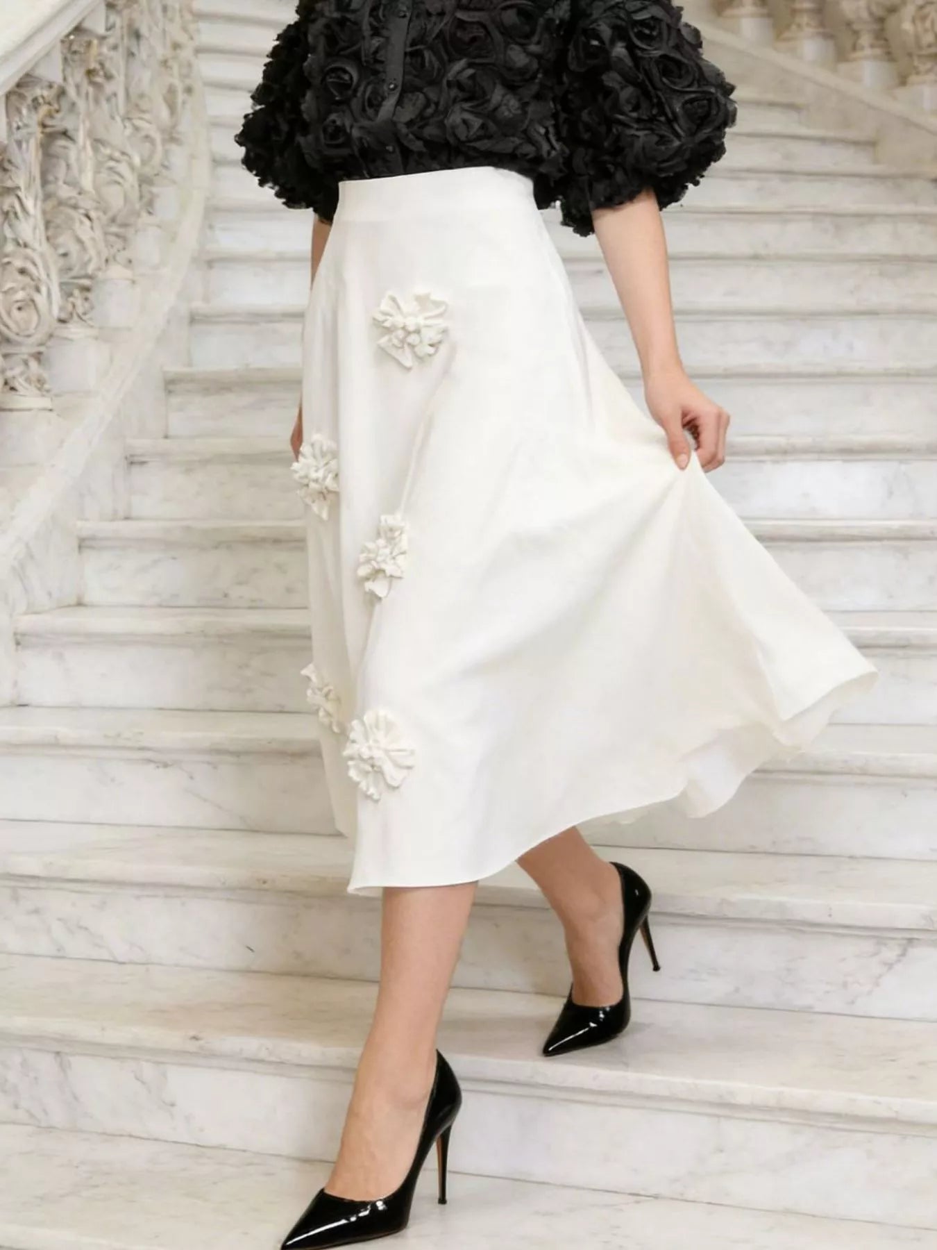 Floral Embellished Midi Skirt Elegant Women's Fashion