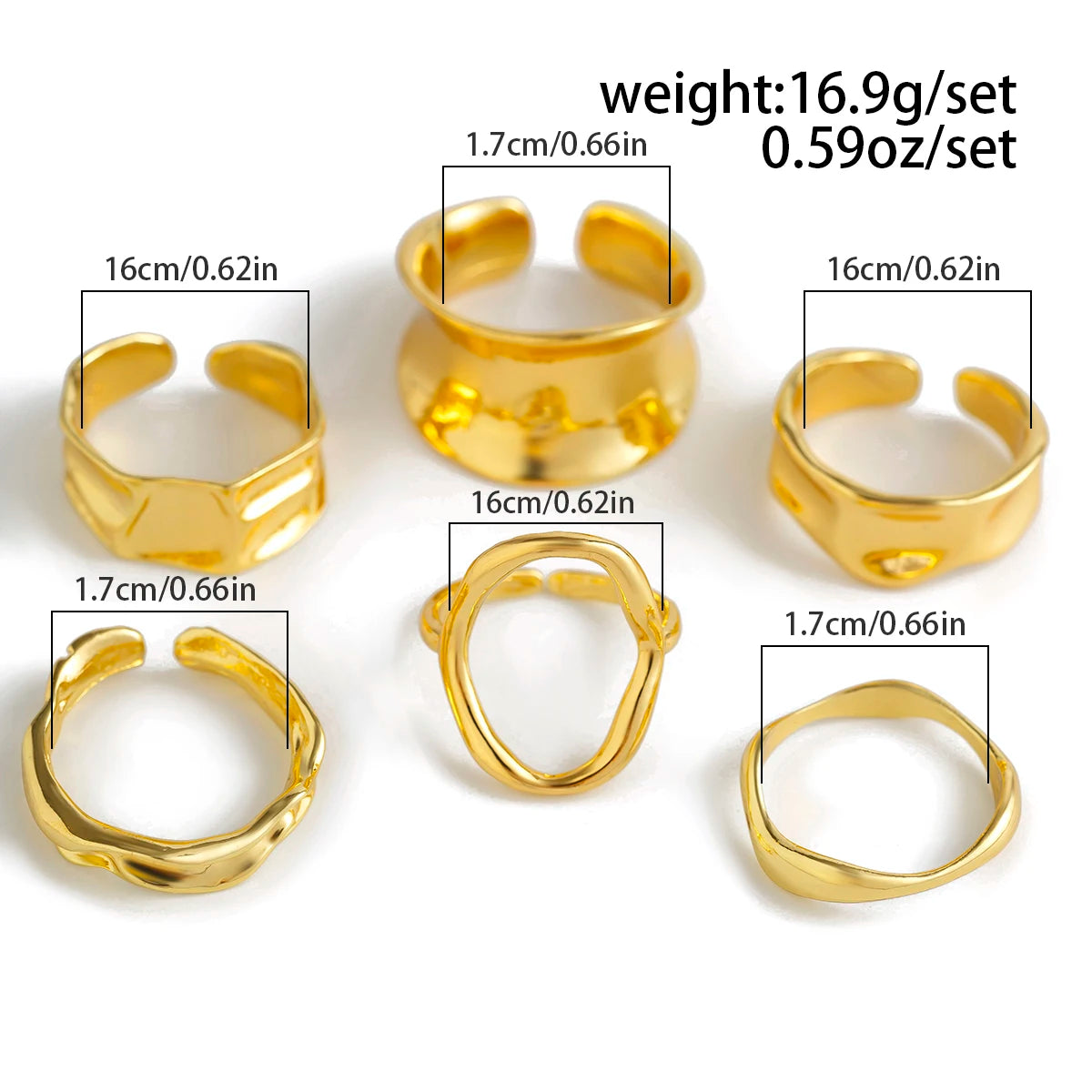 Ingemark 6-Piece Punk Adjustable Geometric Metal Cuff Ring Set