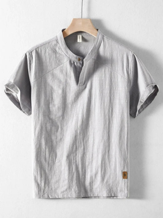 Men's Plus Size Short Sleeve Button Detail Shirt