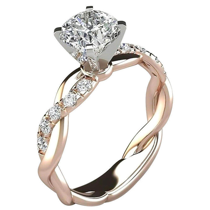18K Rose Gold Plated Two-Tone Princess Diamond Ring