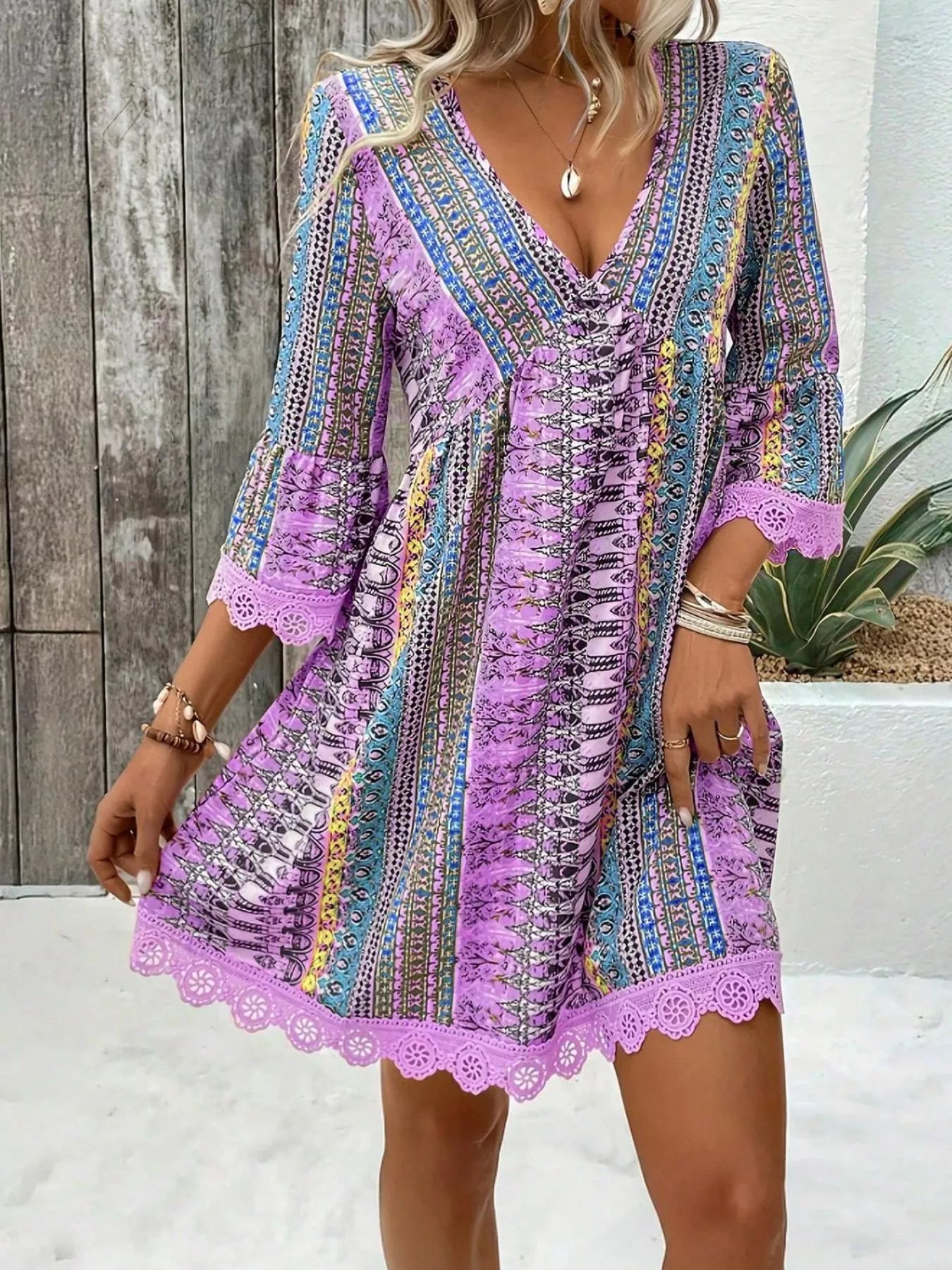 Printed V-Neck A-Line Dress for Everyday Casual Wear