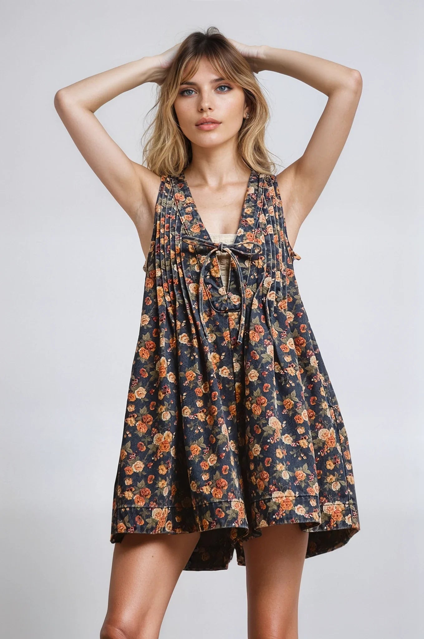 Vintage Bloom Denim Romper for Casual Everyday Style