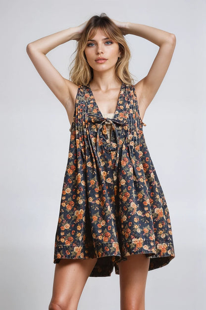 Vintage Bloom Denim Romper for Casual Everyday Style