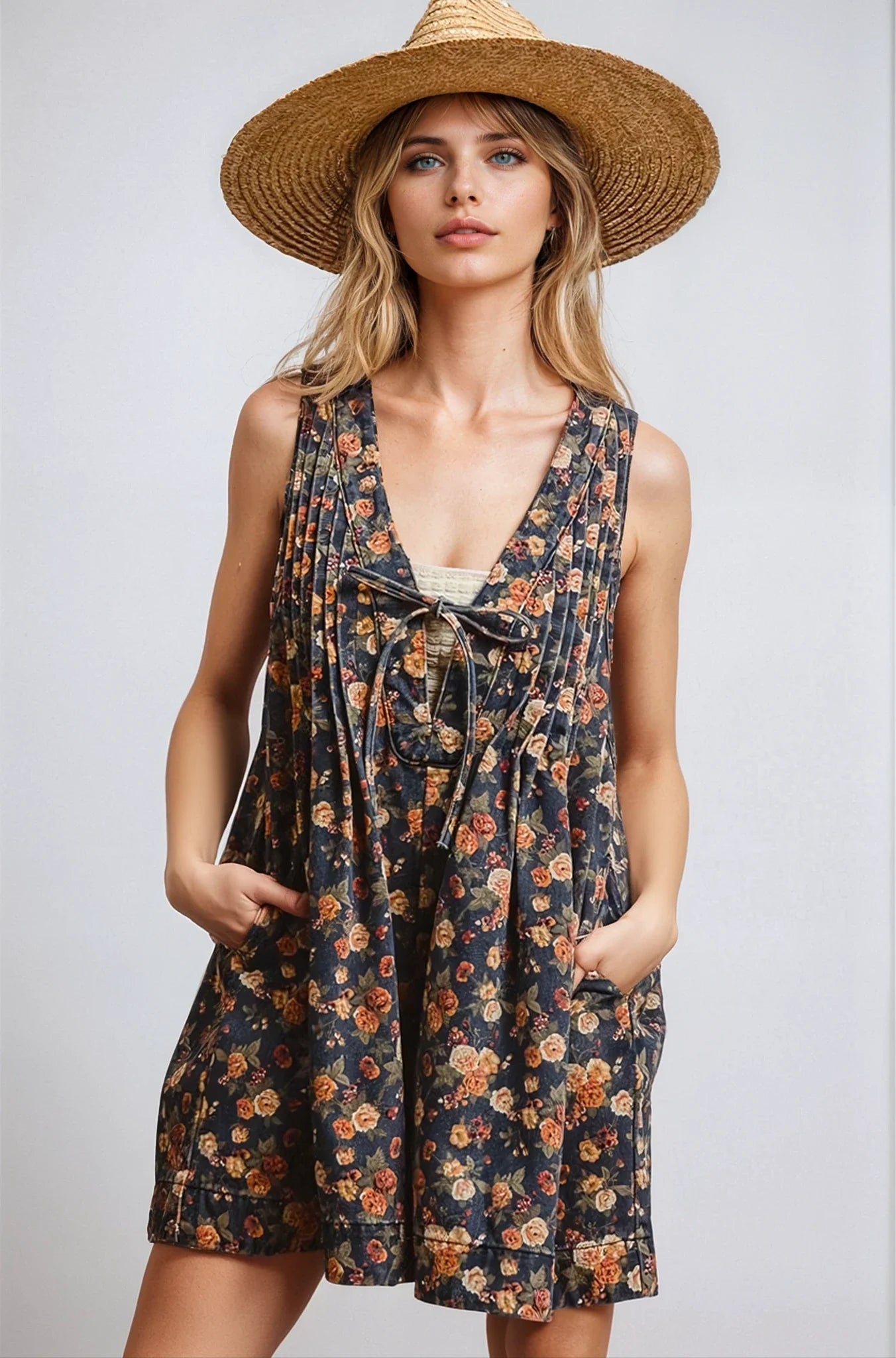 Vintage Bloom Denim Romper for Casual Everyday Style