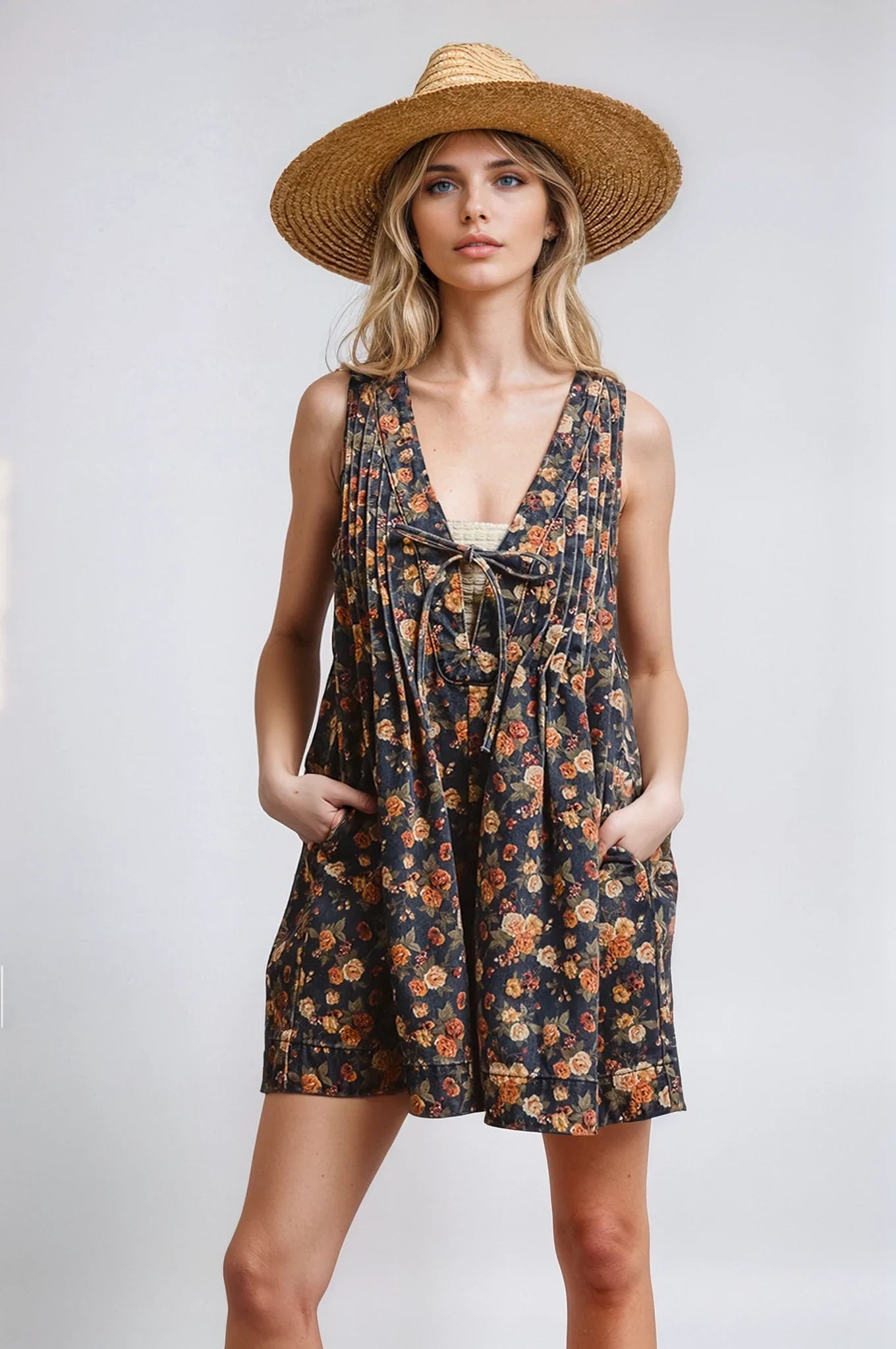 Vintage Bloom Denim Romper for Casual Everyday Style