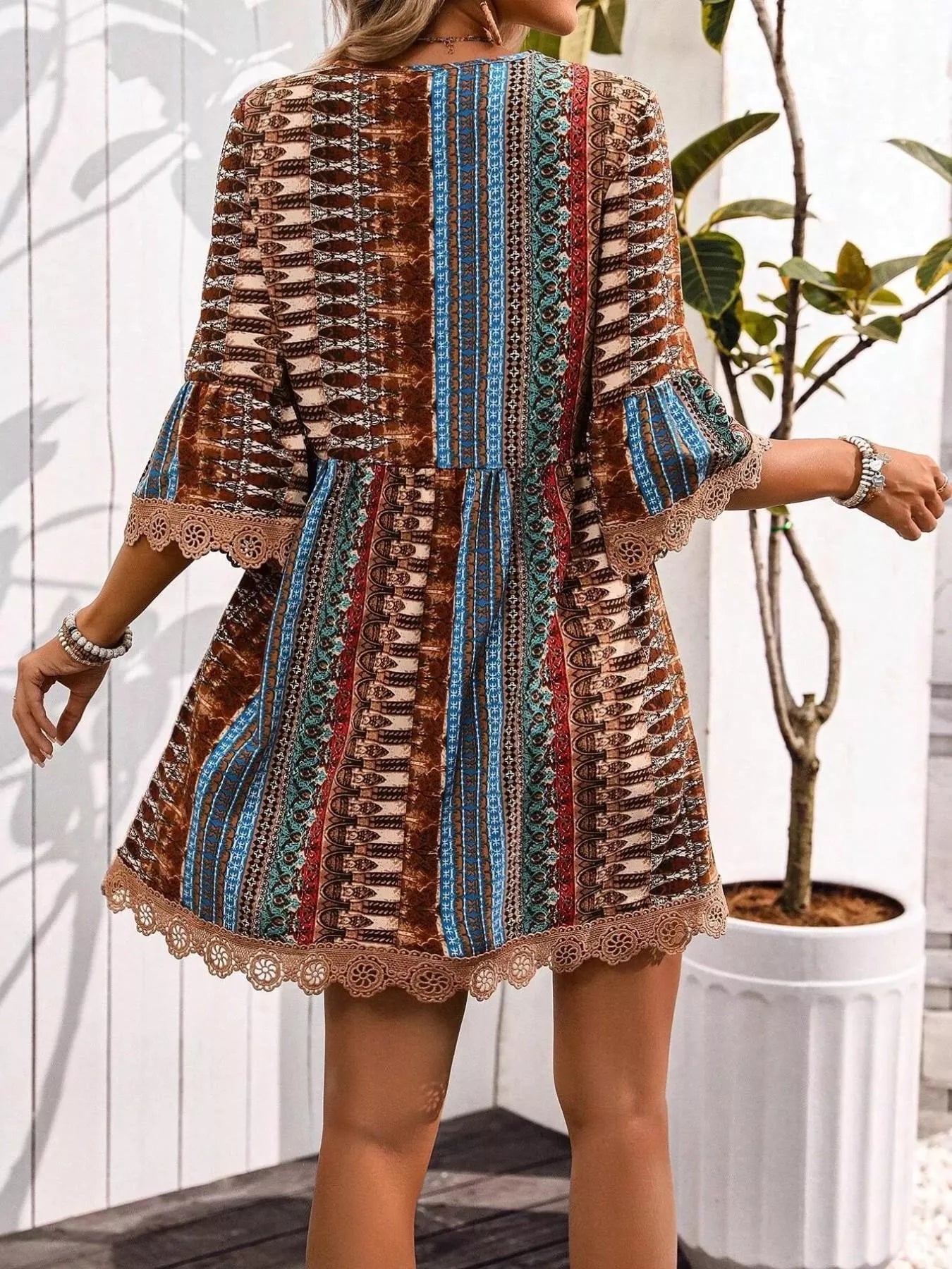 Printed V-Neck A-Line Dress for Everyday Casual Wear