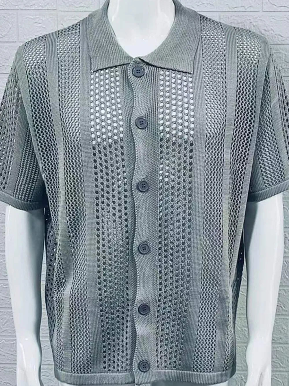 Men's Button Down Hollow Out Collared Shirt Casual
