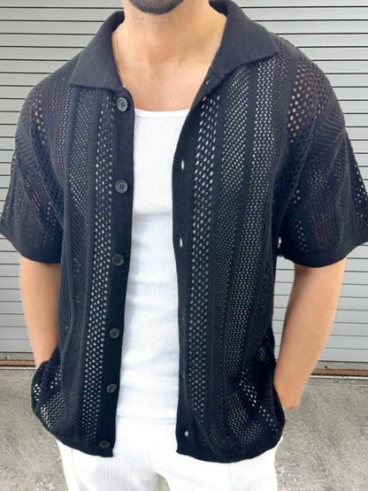 Men's Button Down Hollow Out Collared Shirt Casual