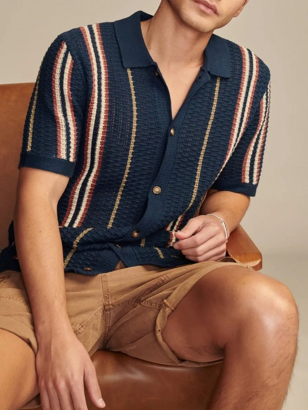 Men's Plus Size Striped Collared Short Sleeve Shirt