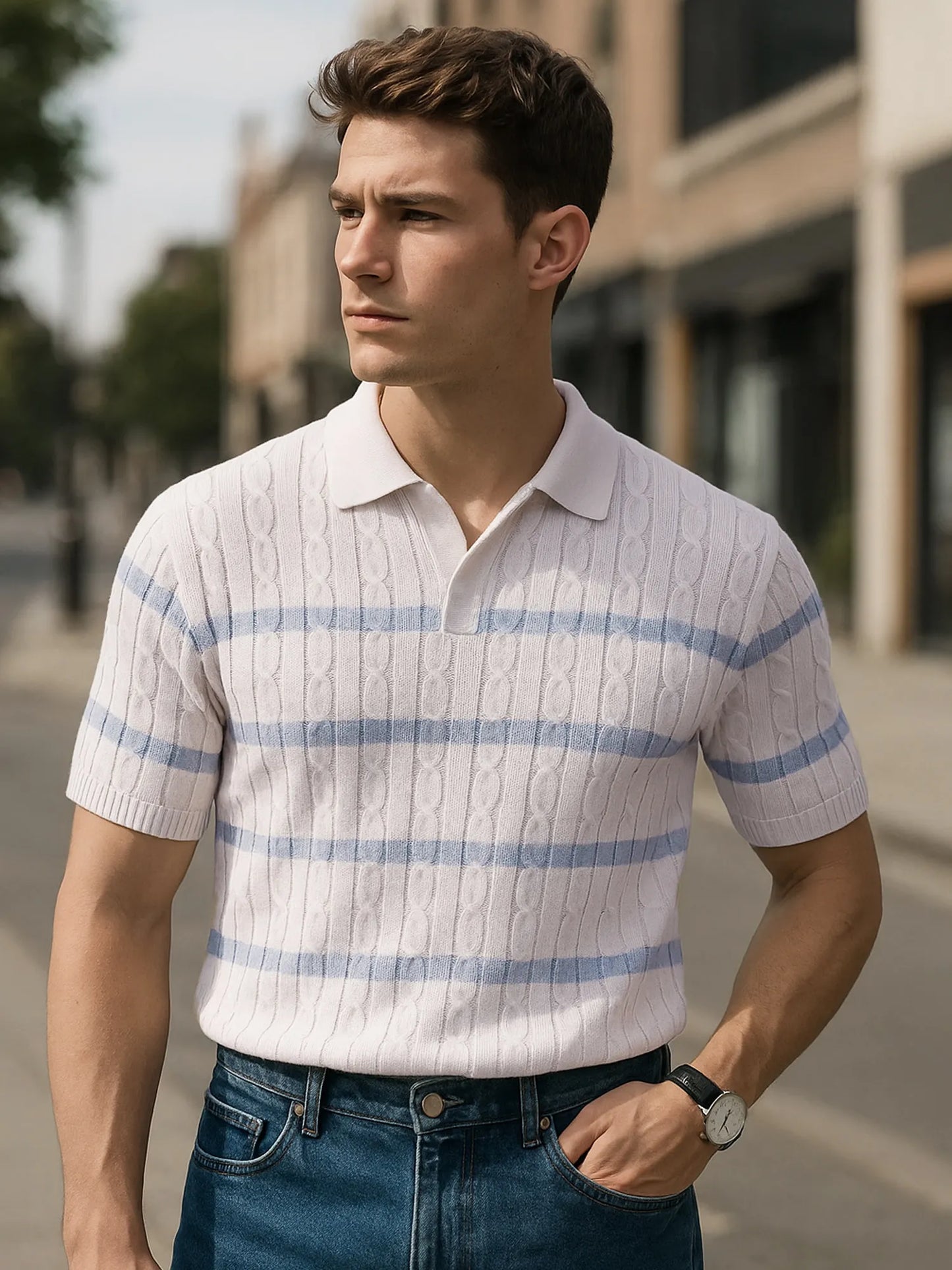 Men's Plus Size Striped Short Sleeve Polo Shirt