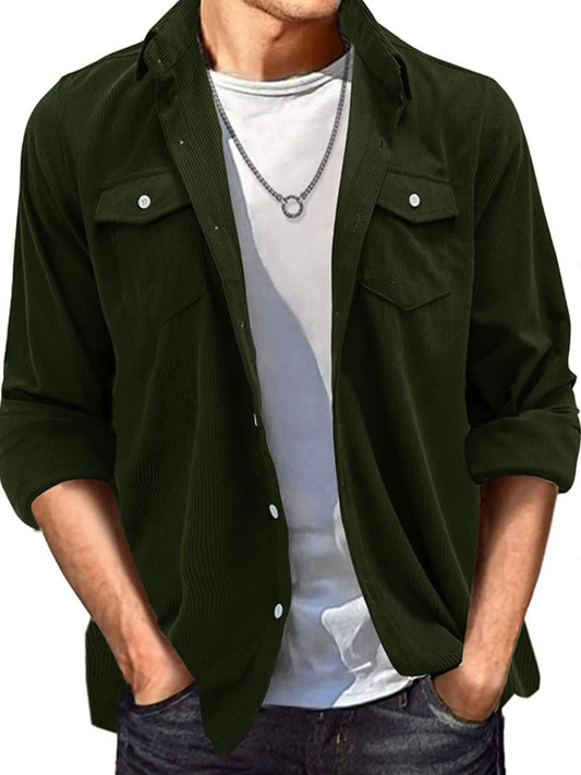Men's Casual Corduroy Button Down Shacket Jacket