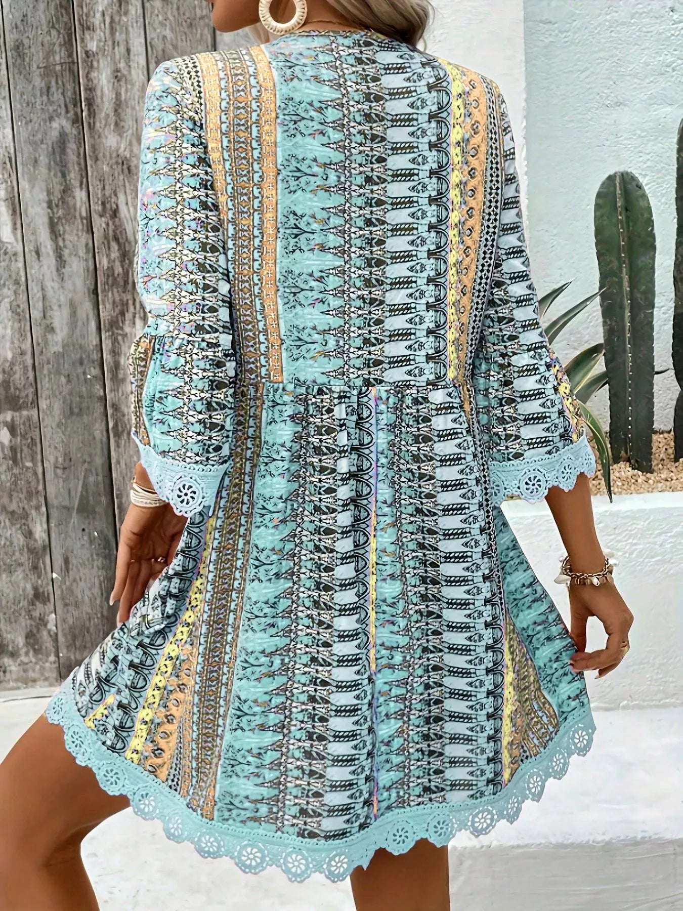 Printed V-Neck A-Line Dress for Everyday Casual Wear