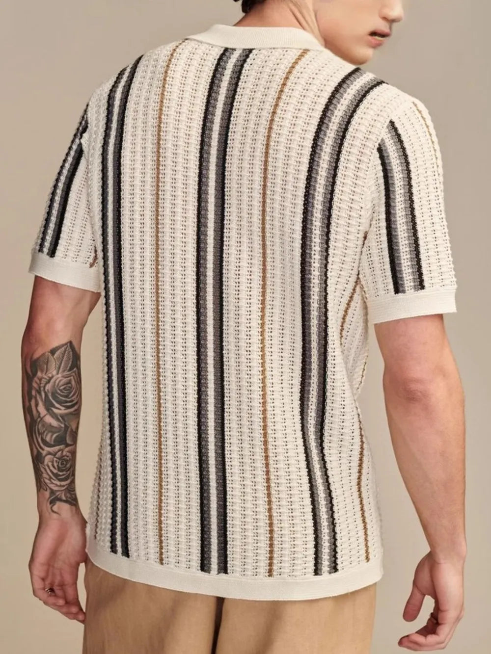 Men's Plus Size Striped Collared Short Sleeve Shirt
