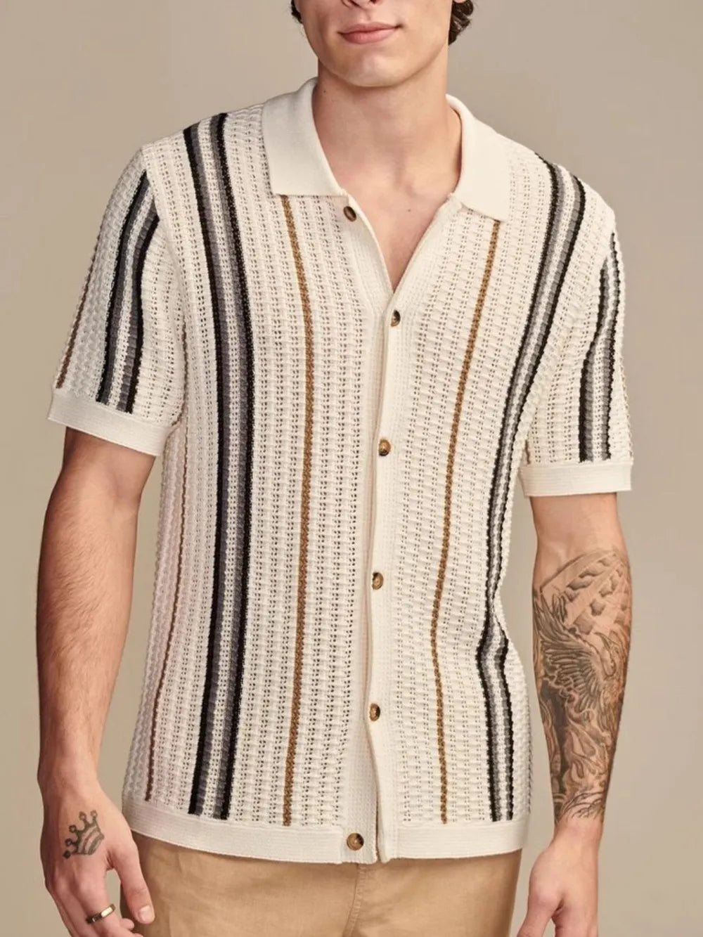 Men's Plus Size Striped Collared Short Sleeve Shirt