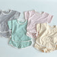 Breathable Stripes Homewear Short Sleeve Shorts Outwear Children's Clothing