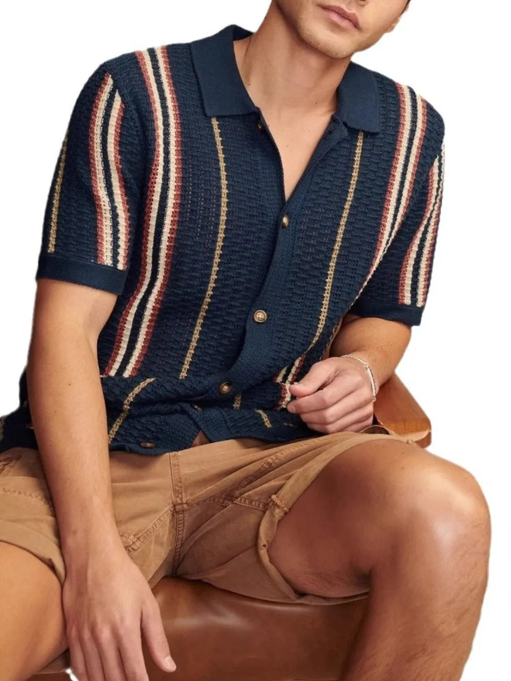 Men's Plus Size Striped Collared Short Sleeve Shirt