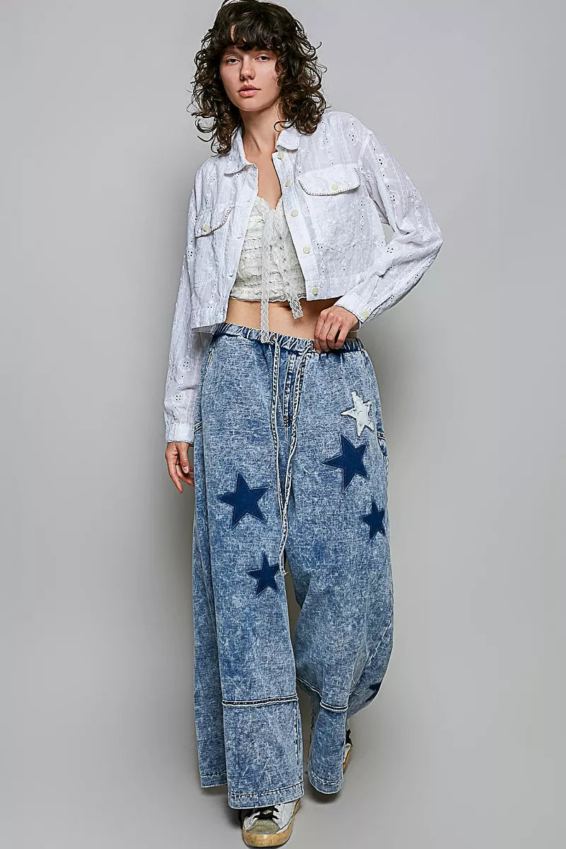 Eyelet Textured Cotton Cropped Button Front Jacket