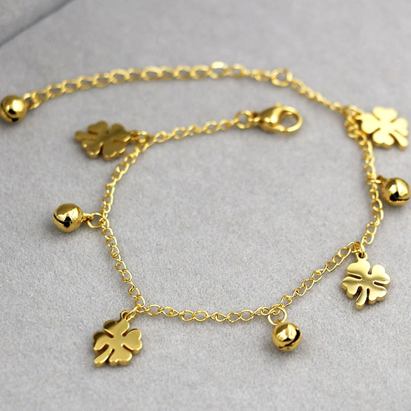 Titanium Steel Flower Bell Anklet Gold Rose Gold Jewelry