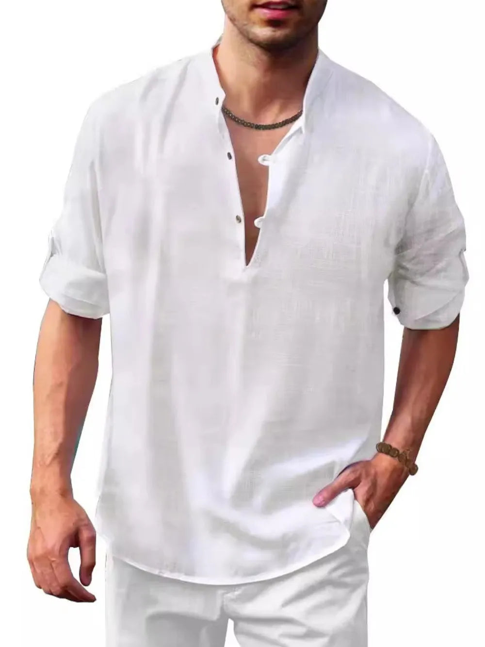 Men's Plus Size Half Button Long Sleeve Shirt