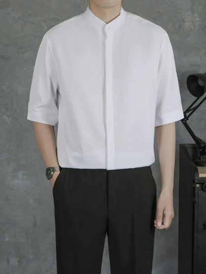 Men's Plus Size Solid Collar Half Sleeve Shirt