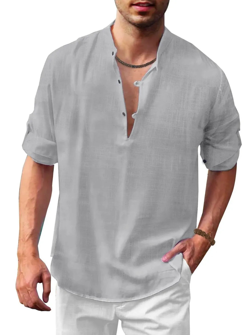 Men's Plus Size Half Button Long Sleeve Shirt