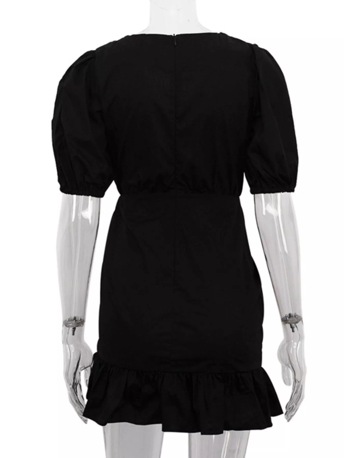 Ruffled Hem Ruched Puff Sleeve Mini Dress Women