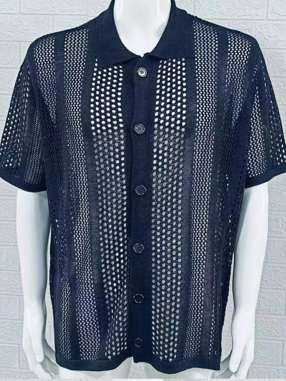 Men's Button Down Hollow Out Collared Shirt Casual