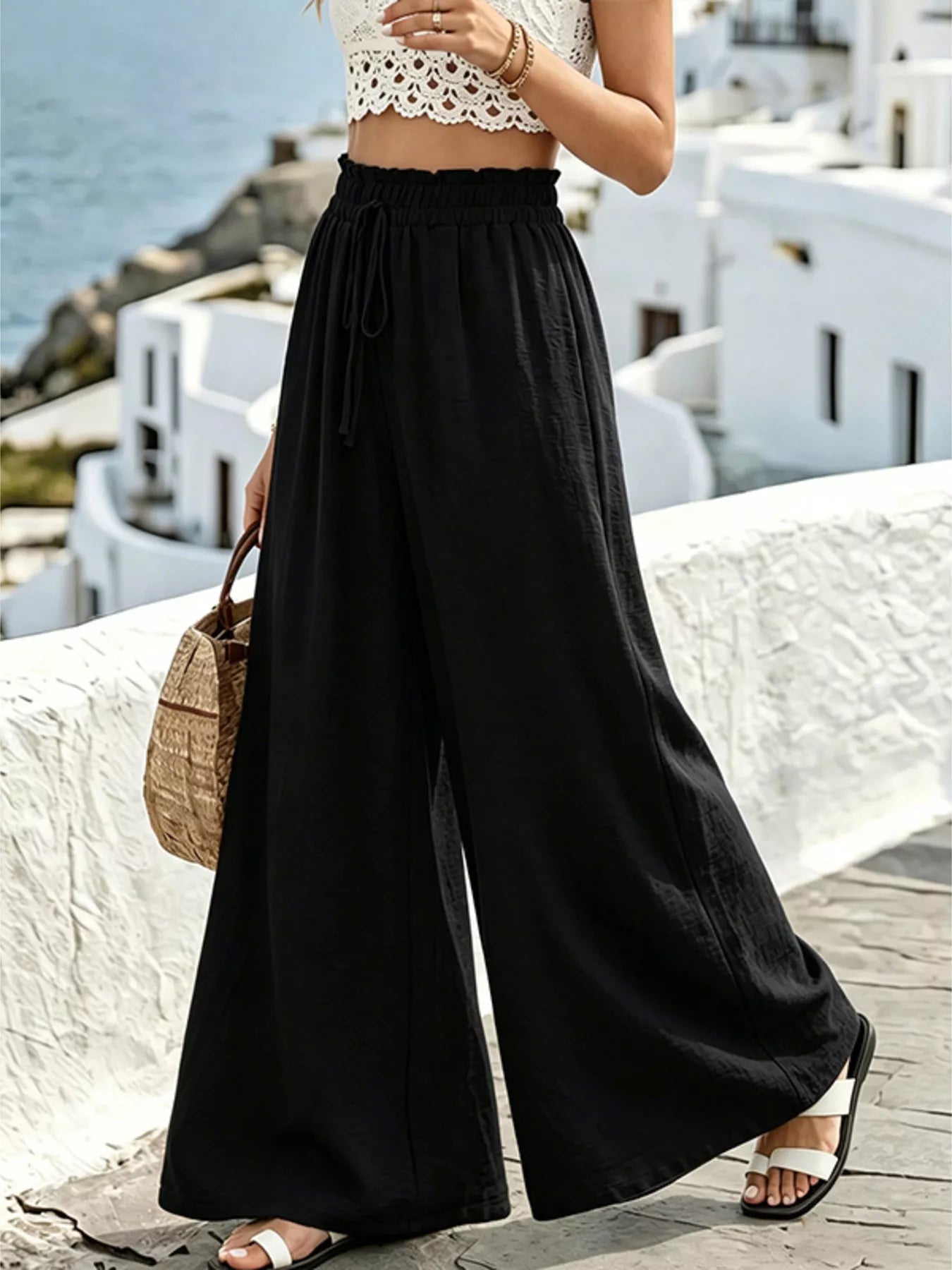 Wide Leg Drawstring Pants for Comfortable Casual Everyday Wear