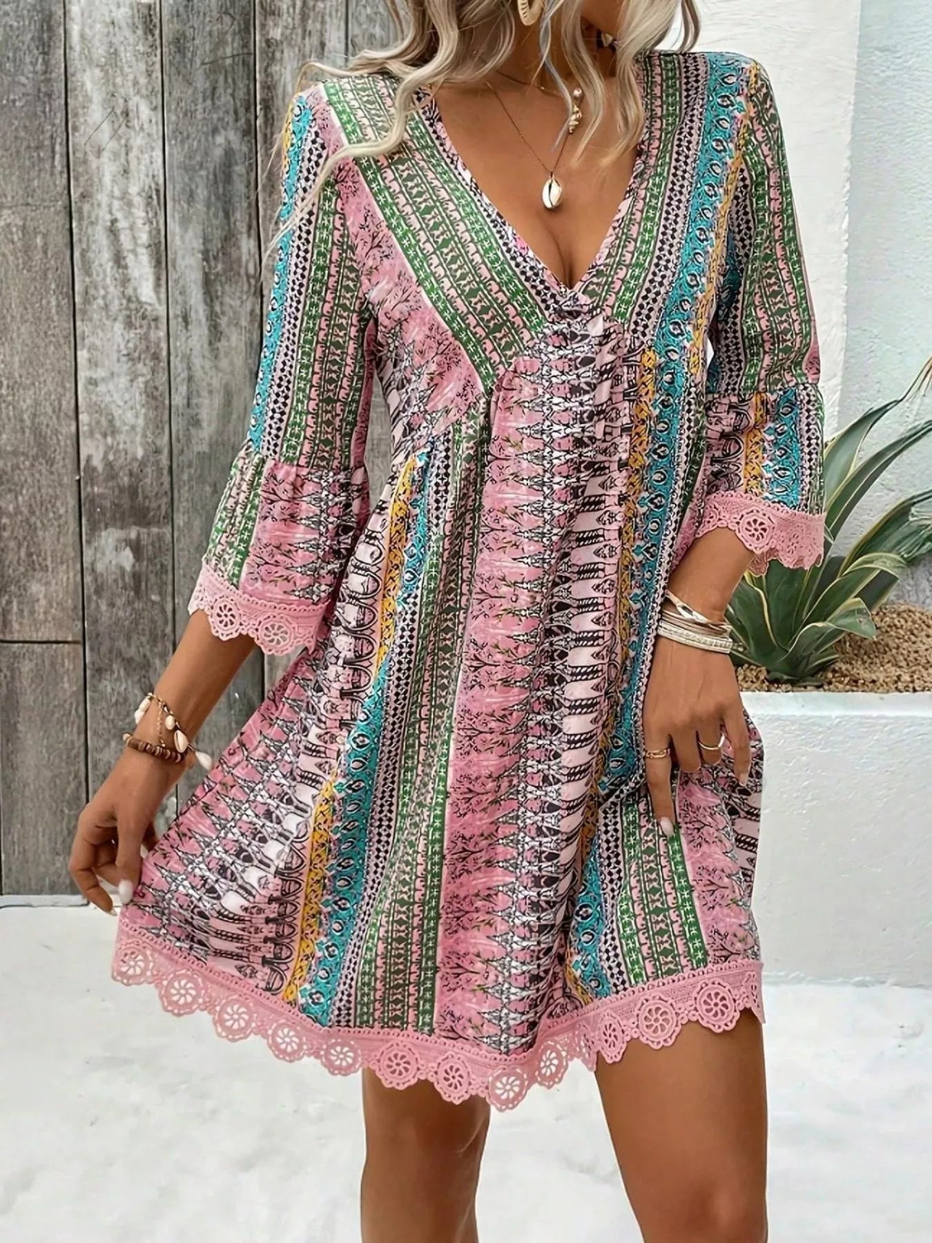 Printed V-Neck A-Line Dress for Everyday Casual Wear