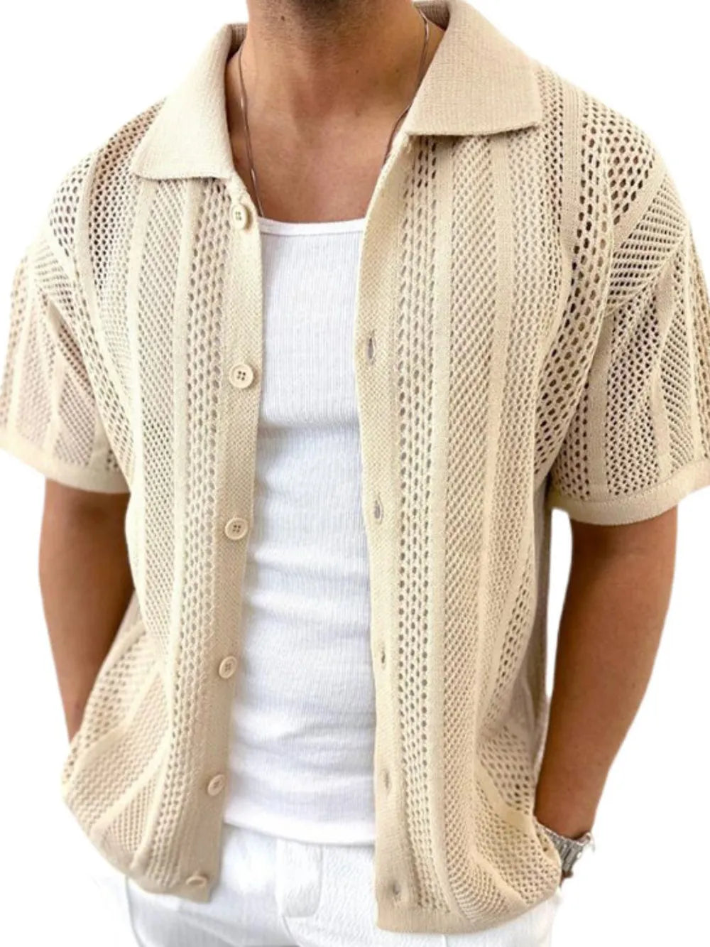 Men's Button Down Hollow Out Collared Shirt Casual