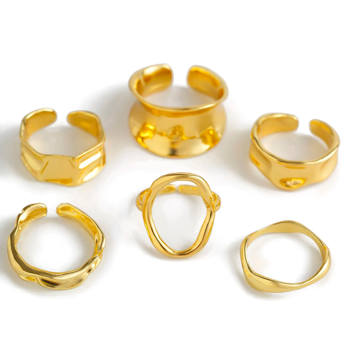 Ingemark 6-Piece Punk Adjustable Geometric Metal Cuff Ring Set