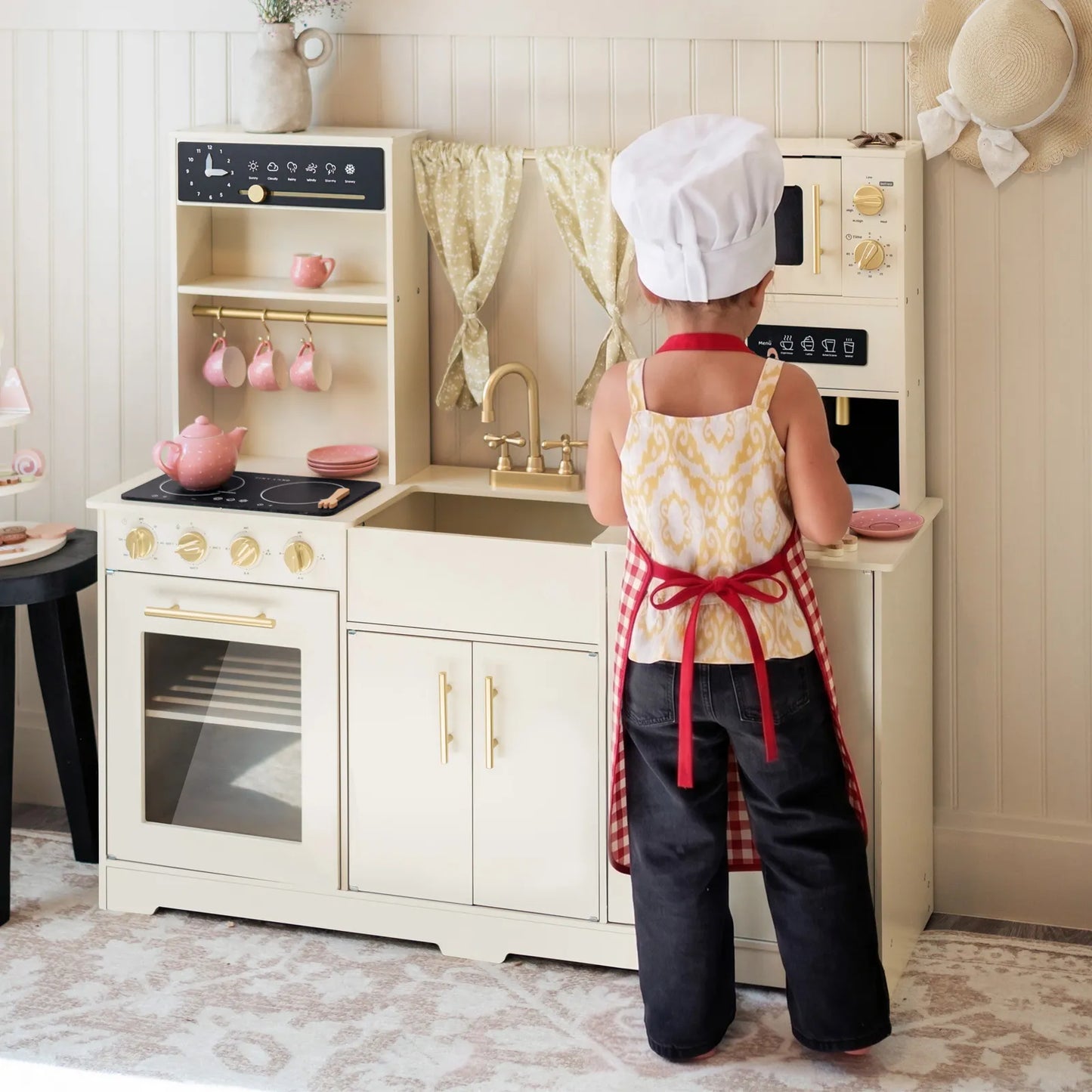 Tiny Land Wooden Play Kitchen Cream Pretend Cooking Set