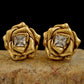 Gold Rose Flower Zircon Brass Stud Earrings for Women