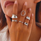 Ingemark 6-Piece Punk Adjustable Geometric Metal Cuff Ring Set