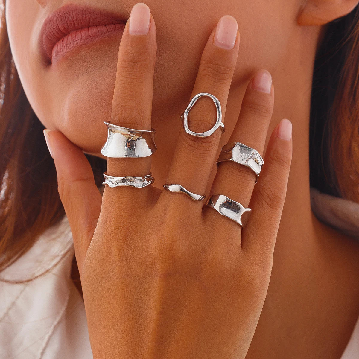 Ingemark 6-Piece Punk Adjustable Geometric Metal Cuff Ring Set