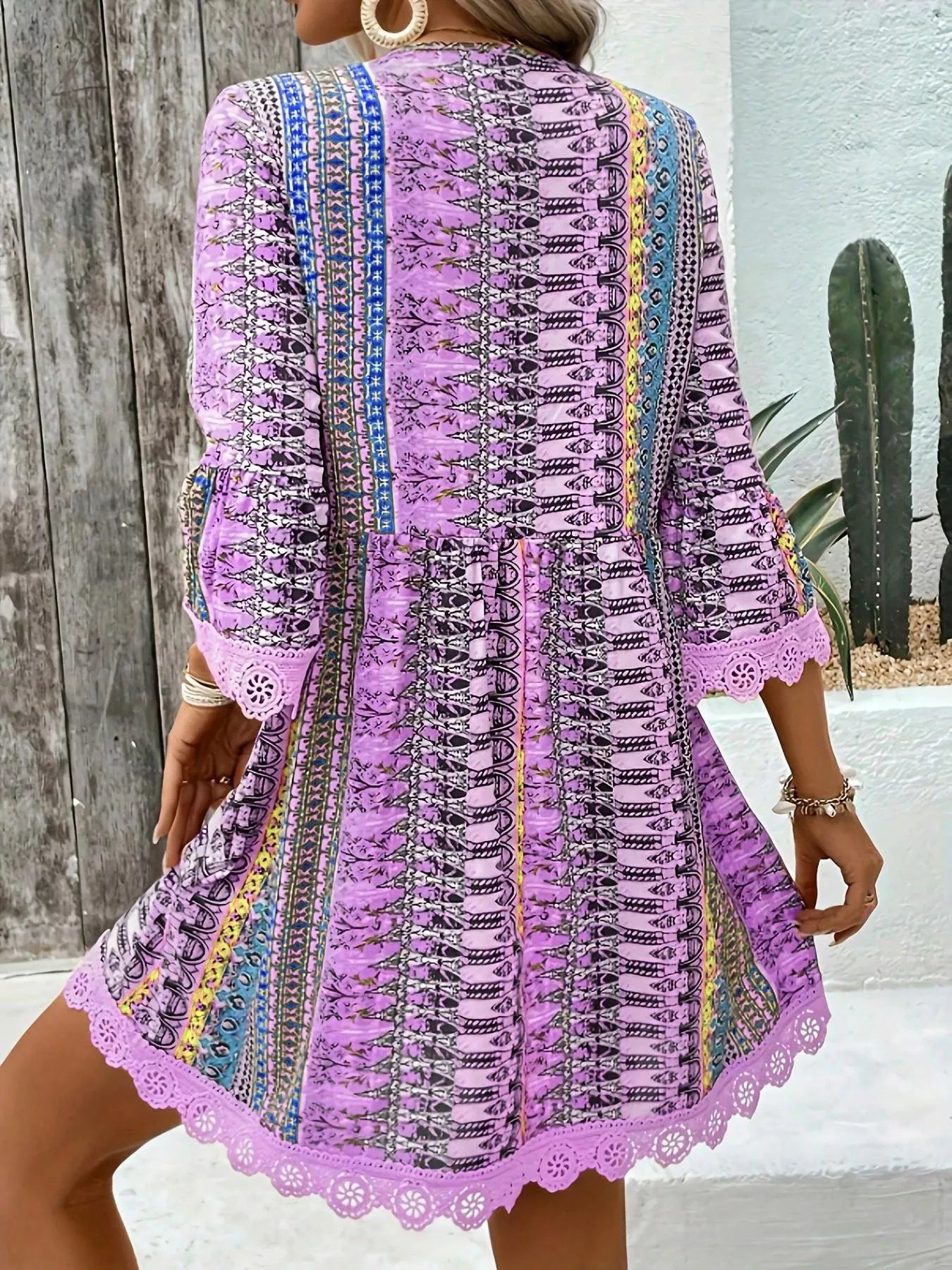 Printed V-Neck A-Line Dress for Everyday Casual Wear