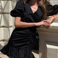 Ruffled Hem Ruched Puff Sleeve Mini Dress Women