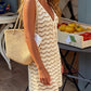 V-Neck Crochet Knit Mini Dress with Tie Front