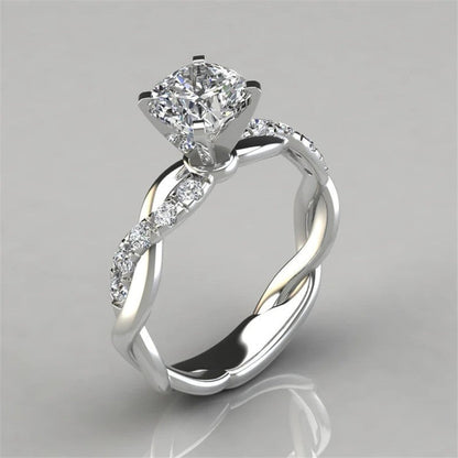 18K Rose Gold Plated Two-Tone Princess Diamond Ring