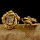 Gold Rose Flower Zircon Brass Stud Earrings for Women