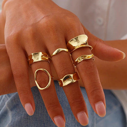 Ingemark 6-Piece Punk Adjustable Geometric Metal Cuff Ring Set