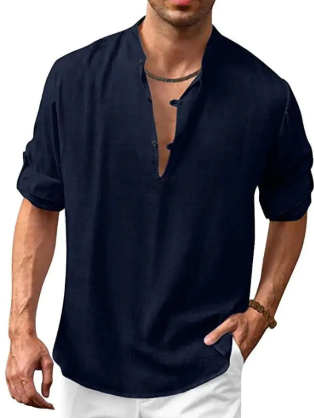 Men's Plus Size Half Button Long Sleeve Shirt