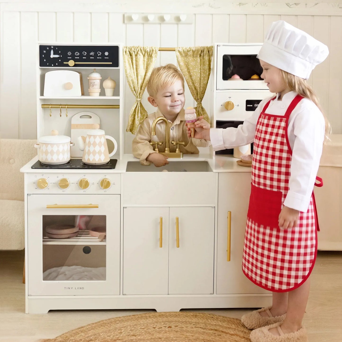Tiny Land Wooden Play Kitchen Cream Pretend Cooking Set
