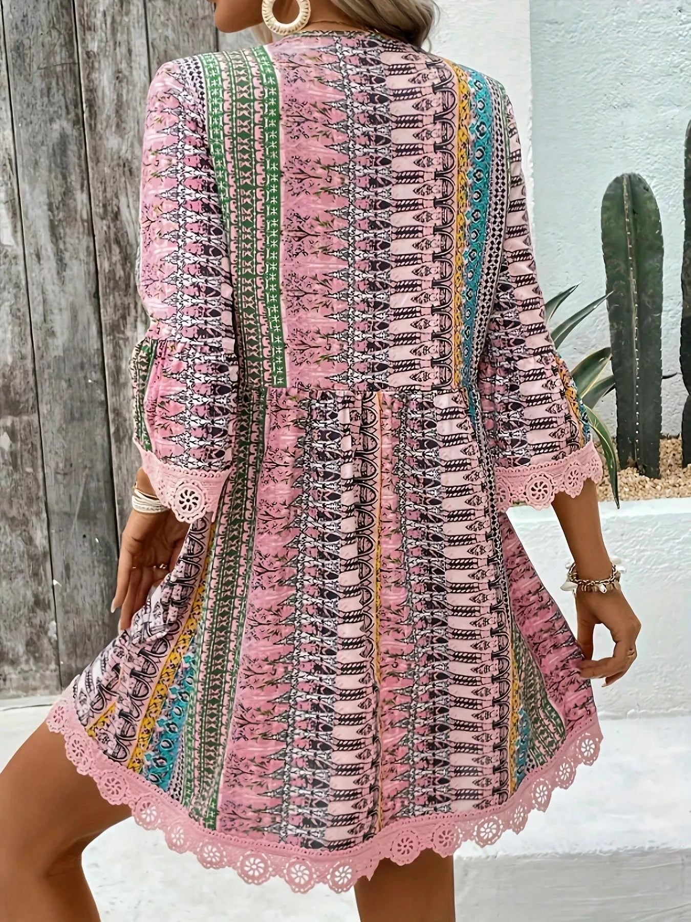Printed V-Neck A-Line Dress for Everyday Casual Wear