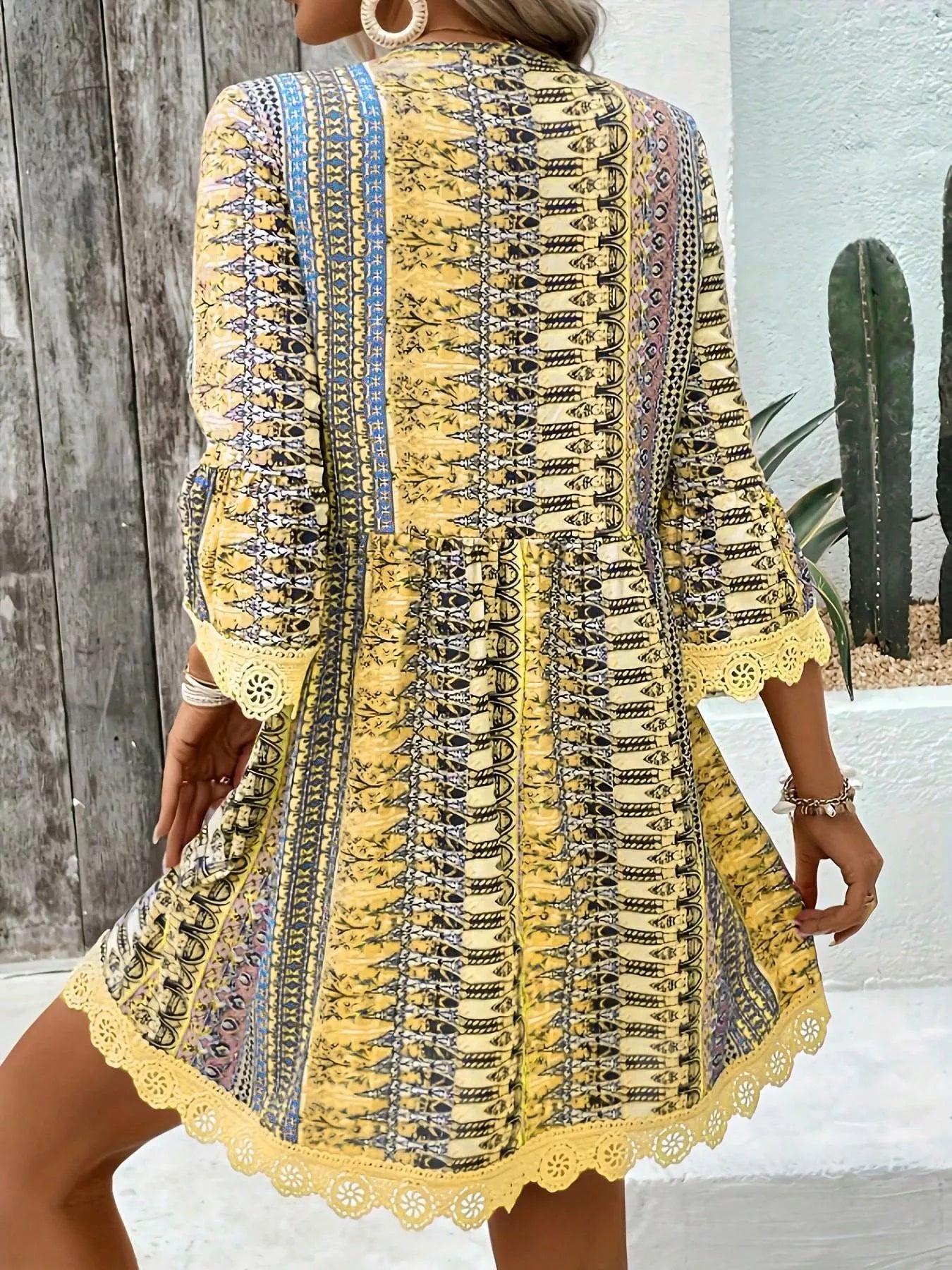 Printed V-Neck A-Line Dress for Everyday Casual Wear
