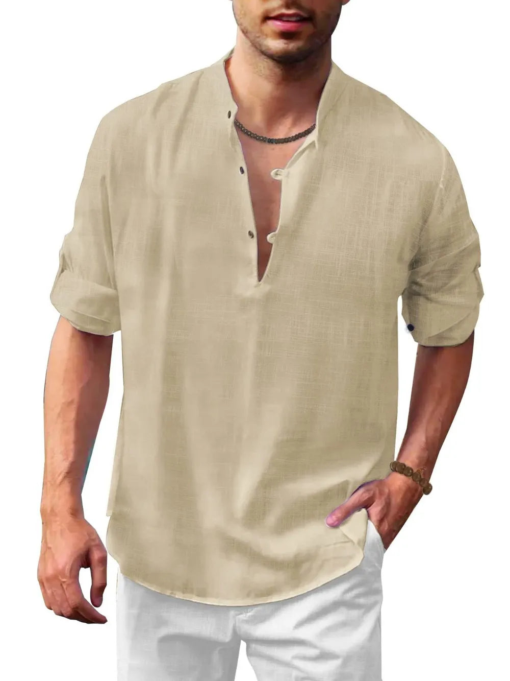 Men's Plus Size Half Button Long Sleeve Shirt