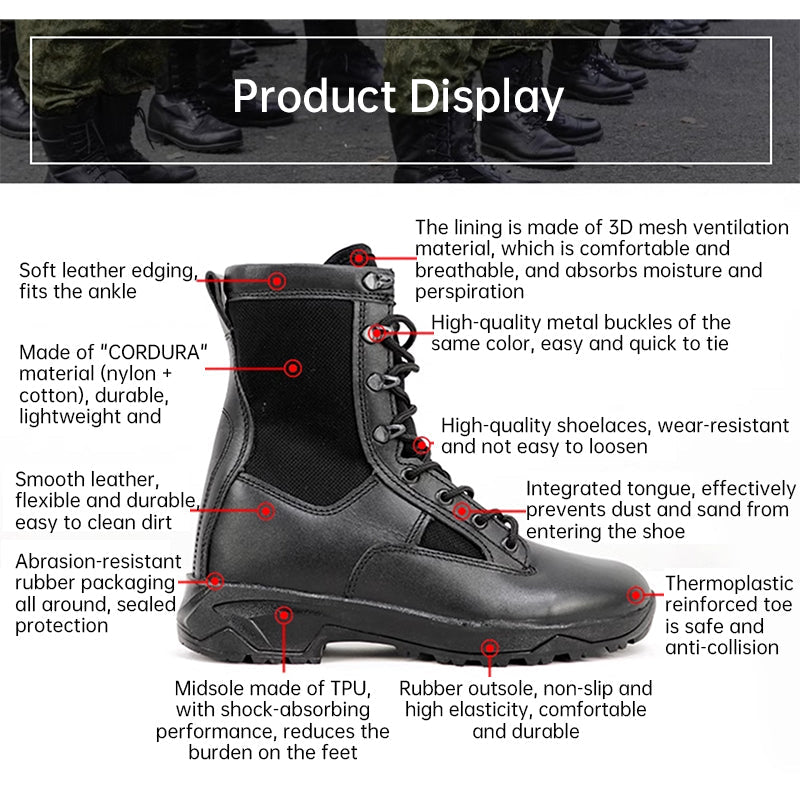 2.0 Genuine Leather Military Combat Boots Men